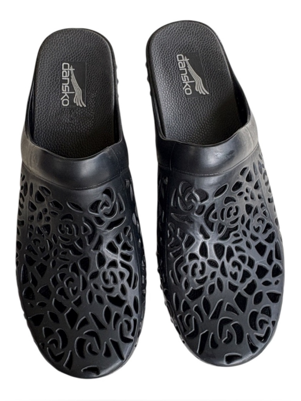 EUC Dansko Pippa Floral Laser Cut Molded Clogs Black Size 11.5 - 12 - Picture 3 of 10